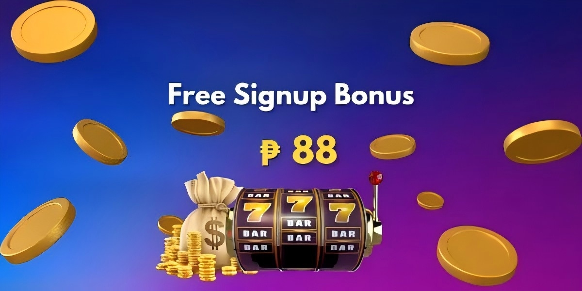 Welcome bonus banner with golden chips and a teal spin button